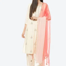 Rangriti Women Cream-Coloured Kurta with Trousers & Dupatta image 1