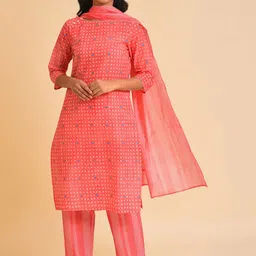 W Printed Regular Pure Cotton Straight Kurta with Trousers & With Dupatta-picture-26