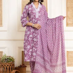 Varanga Floral Printed Regular Straight Kurta with Trouser & with Dupatta-picture-29