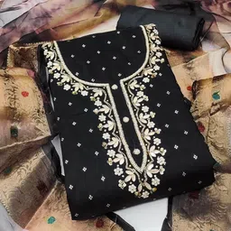 KALINI Ethnic Motifs Woven Design Beads and Stones Unstitched Dress Material-image-17