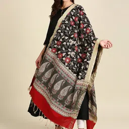 Dupatta Bazaar Black & Red Dyed Pure Cotton Kalamkari Dupatta-picture-24