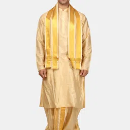 Sethukrishna Men Art Silk Regular Kurta with Dhoti Pants & Angavastram-image-17