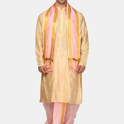 Sethukrishna Mandarin Collar Zari Detail Straight Kurta & Dhoti Pants With Angavastram-picture-38