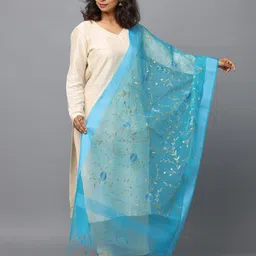 HELLA FASHIONS Embroidered Chanderi Dupatta With Tasselled-picture-33