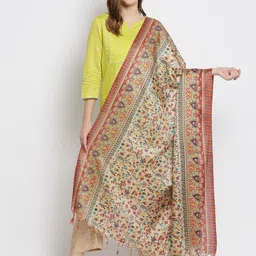Dupatta Bazaar Beige & Red Floral Printed Art Silk Dupatta-picture-17
