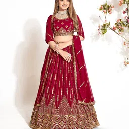 SHOPGARB Embroidered Sequinned Semi-Stitched Lehenga & Unstitched Blouse With Dupatta-picture-26