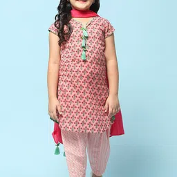 Biba Girls Ethnic Motifs Printed Pure Cotton Kurta With Salwar & With Dupatta-picture-26