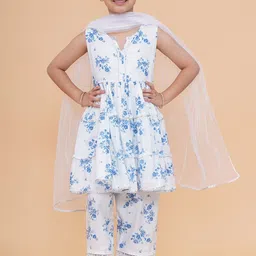 Modish Couture Girls Floral Printed Notch-Neck Anarkali Kurta With Trouser & Dupatta-picture-35
