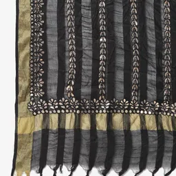 SOUNDARYA Black & Gold-Toned Striped Dupatta with Gotta Patti image 2