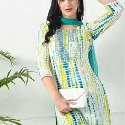 LYCHNIS Embroidered Regular Straight Kurta with Trousers & With Dupatta image 5