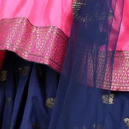 BownBee Girls Pink & Blue Flared Choli With Jacquard Lehenga & Dupatta image 2