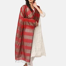 THE WEAVE TRAVELLER Striped Cotton Dupatta image 3
