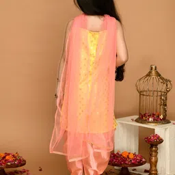 SAKA DESIGNS Girls Yellow Embroidered Kurta with Churidar & With Dupatta image 4