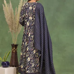 KALINI Women Floral Printed Regular Kurta with Trousers & With Dupatta image 3