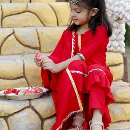 BAESD Girls Regular Gotta Patti A-Line Kurta with Trousers & Dupatta image 5