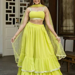 Lavanya The Label Women Lime Green Ready to Wear Lehenga & Blouse With Dupatta image 5