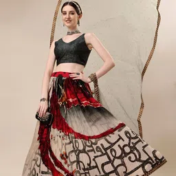 SAPTRANGI Printed Ready to Wear Silk Lehenga & Blouse With Dupatta image 5