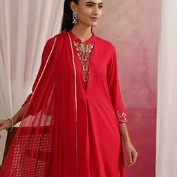Khushal K Women Yoke Design Angrakha Kurta with Palazzos & With Dupatta image 4