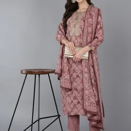 AHIKA Women Embroidered Kurta with Trousers & Dupatta image 3