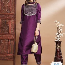 PPTOSS Floral Yoke Design Regular Thread Work Kurta with Trousers & With Dupatta-picture-21