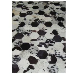 dazzhome Grey and Black Hair On Leather Geometrical Hand Woven 5ftX7ft Carpet image 2
