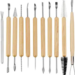 artistery 11 Pcs Ceramic Wooden Handle Professional Tools Kit for Clay Pottery, Sculpting Engraving Set image 2