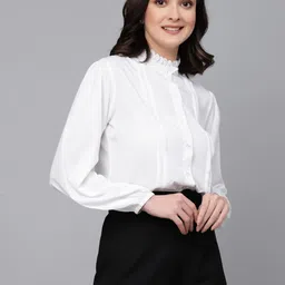 style quotient Women Regular Fit Solid Ruffle Collar Casual Shirt image 3