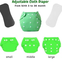 hokista Reusable Cloth Diapers for babies, Adjustable Diaper with Inserts (GREEN) image 3