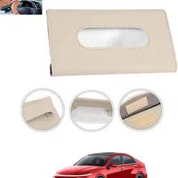 ccmm Universal Leatherite Beige Rectangle Tissue Paper Box/Dispencer For Car-296 Vehicle Tissue Dispenser image 1