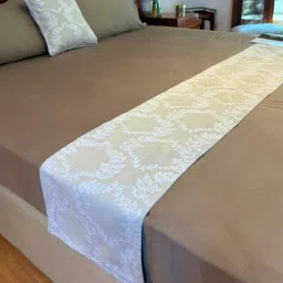 bells & whistles Moonflower 100% Cotton 18x96 Inches Embroidered Floral Bed Runner in Beige Colour-picture-20