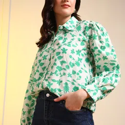 whisq Women Regular Fit Printed Curved Collar Casual Shirt image 2