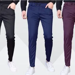 sumitgarment Pack of 3 Men Solid Black, Purple, Dark Blue Track Pants-picture-22