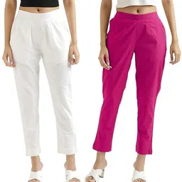 ap retail Pack of 2 Women Regular Fit White, Pink Pure Cotton Trousers-picture-14