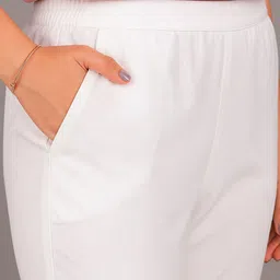 zyraa Women Slim Fit White Pure Cotton Trousers image 4