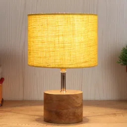 Devansh Wood Table Lamp With Yellow Jute Shade by New Era image 1