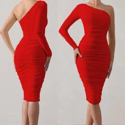 wanquila Women Bodycon Red Knee Length Dress image 1