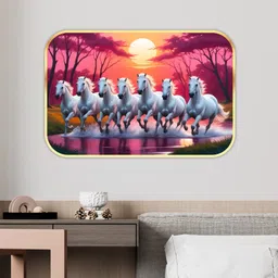 saf 7 Running Horses Sparkle lamination Round Golden Framed Large Painting Digital Reprint 20 inch x 14 inch Painting-picture-21