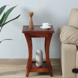 woodsworth from pepperfry Domitz Sheesham Wood End Table In Honey Oak Finish With Glass Top image 1