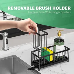 revatakg Metal Sink Organizer Sponge Holder for Kitchen Sink Caddy with High Brush Holder Iron Wall Shelf image 5
