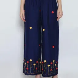 overlock Design Patterns Rayon Straight Fit Floral -Navy blue Women Pyjama-picture-26