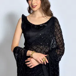 Checkered, Embellished Bollywood Georgette Saree-image-5