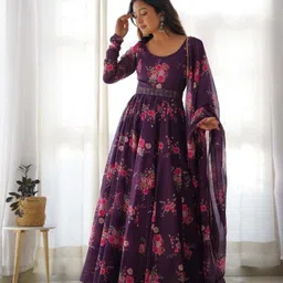 djcm fashion hub Floral Print Georgette Stitched Anarkali Gown image 1