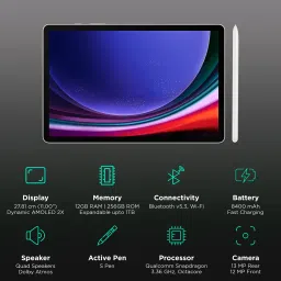 SAMSUNG Galaxy Tab S9 Wi-Fi Android Tablet with Stylus (11 Inch, 12GB RAM, 256GB ROM, Beige) image 2