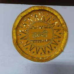 lakhdatar Traditional Yellow Haldi Ceremony Decorative Thali with Double Bowls Steel, Plastic Decorative Platter image 2