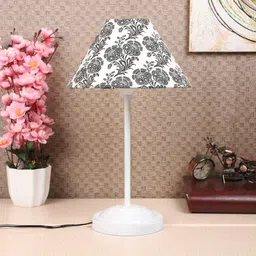 Modern White Metal Table Lamp with Filigree print Shade by Tu Casa image 2