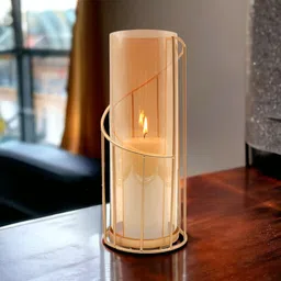 hosley Metal Glass Candle Holder Table Home Decor with One Free Pillar Candle|12" High Glass 1 - Cup Candle Holder image 1