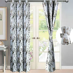 Off White Polyester Floral 7 Ft Semisheer Eyelet 2 Door Curtains By Deco Window image 1