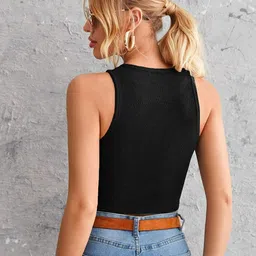 tusi Casual Sleeveless Solid Women Black Top image 2