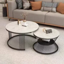 creator handicrafts Marble Top Nesting Coffee Table Set In Black Colour (Set of 2) image 3