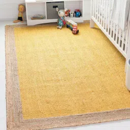 Yellow Geometric Jute 3 ft x 5 ft Hand Woven Carpet by HabereIndia-picture-38